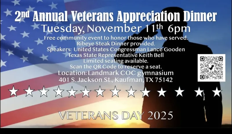 2nd Annual Veterans Appreciation Dinner set for Nov. 11 in Kaufman