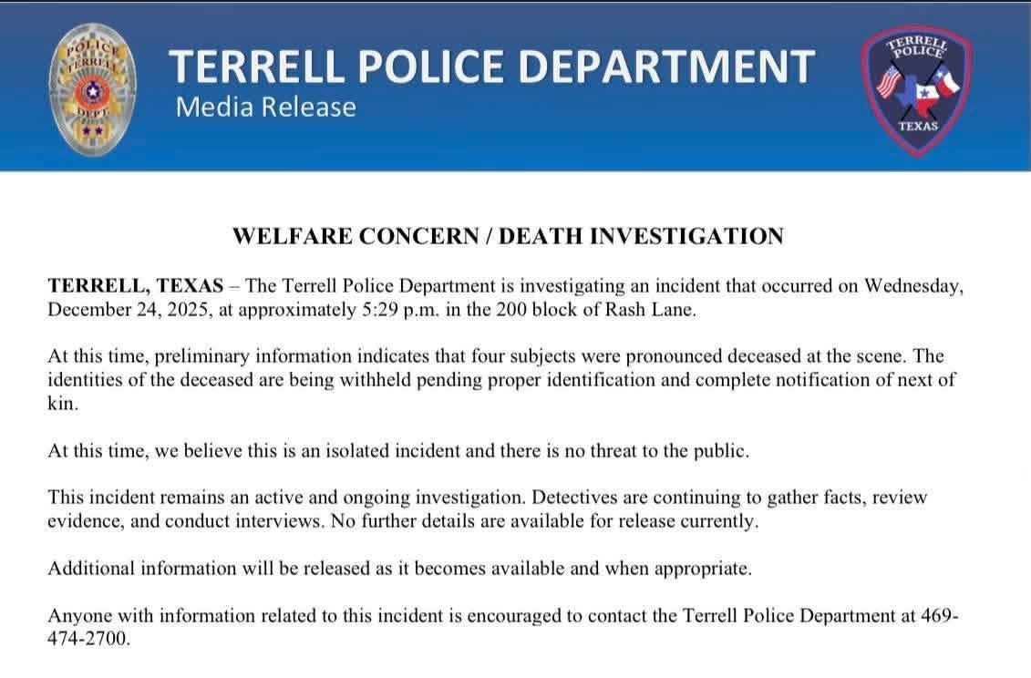 Tragic Christmas Eve Incident in Terrell Claims Four Lives