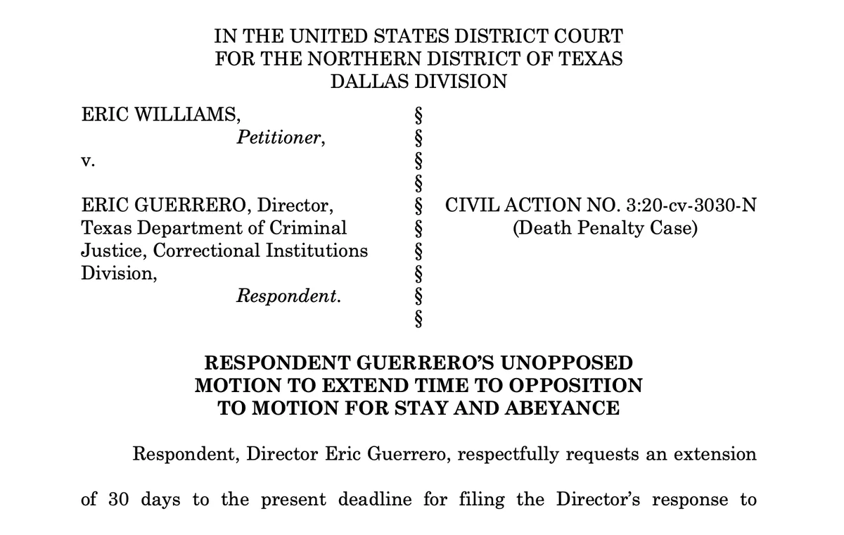 Eric Williams Pursues Delay in Death Penalty Execution Amid Ongoing Legal Battles