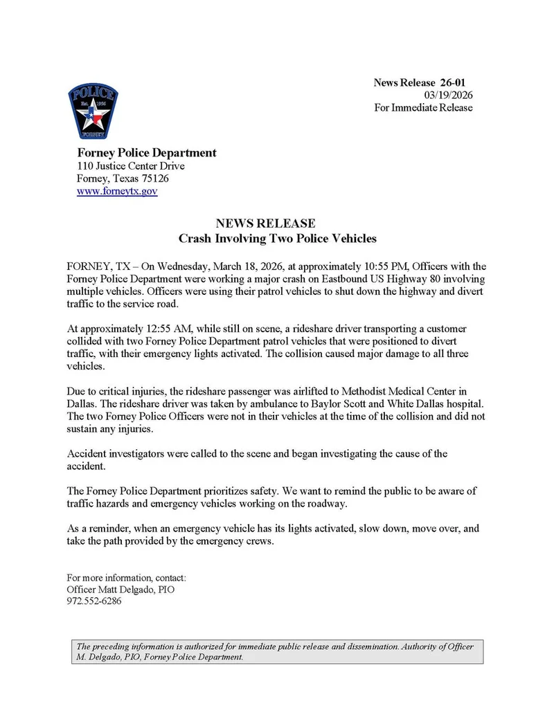 Major Collision on US Highway 80 Involves Rideshare Driver and Police Vehicles