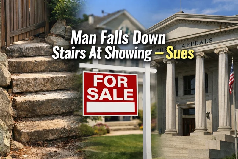 Man falls down stairs at a real estate showing, sues. What does the court say?