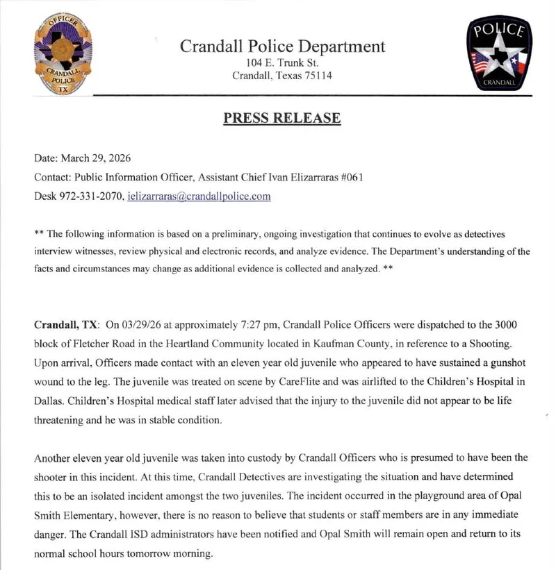Investigation Underway Following Shooting Incident In Crandall's Heartland Community