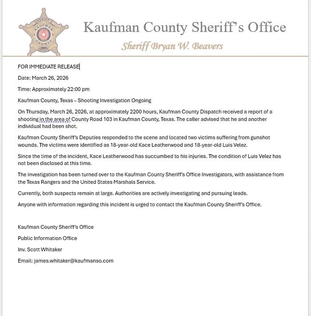 Kaufman County Sheriff’s Office Investigates Fatal Shooting on County Road 103