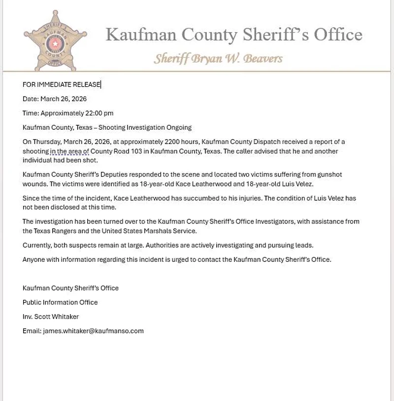 Kaufman County Sheriff’s Office Investigates Fatal Shooting on County Road 103