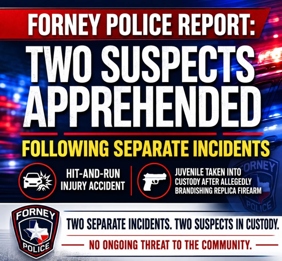Forney Police Report: Two Suspects Apprehended Following Separate Incidents