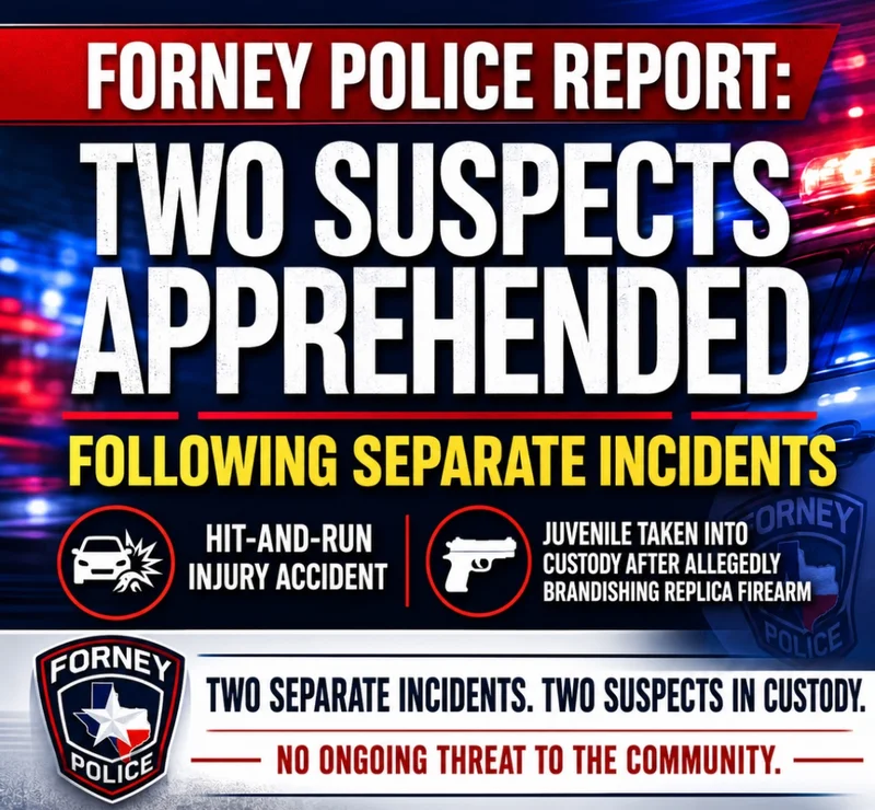 Forney Police Report: Two Suspects Apprehended Following Separate Incidents