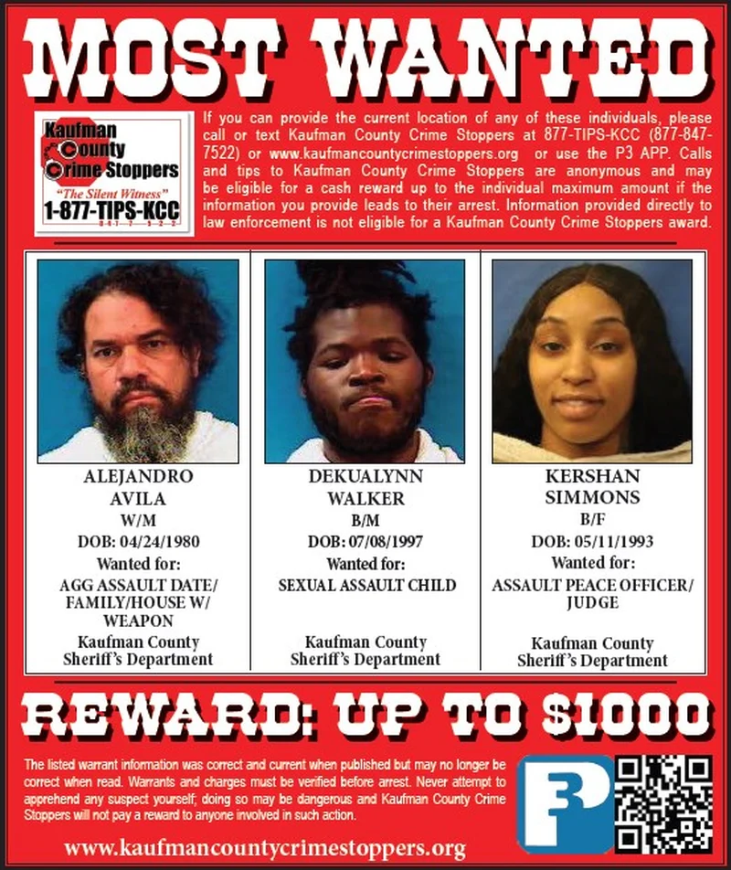 Kaufman County Crime Stoppers Seeks Public Assistance in Locating Wanted Fugitives