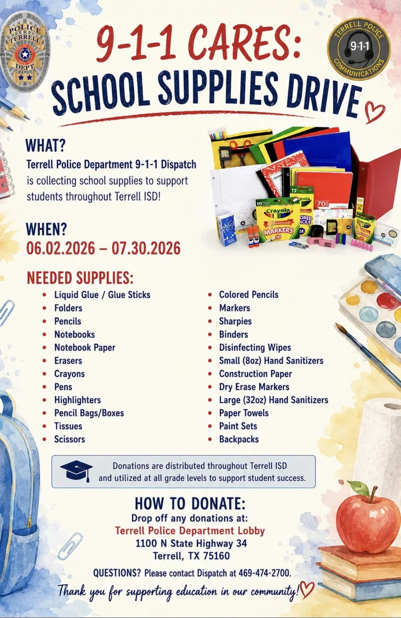 Terrell Police Department Launches Annual Drive to Equip Students for the New School Year