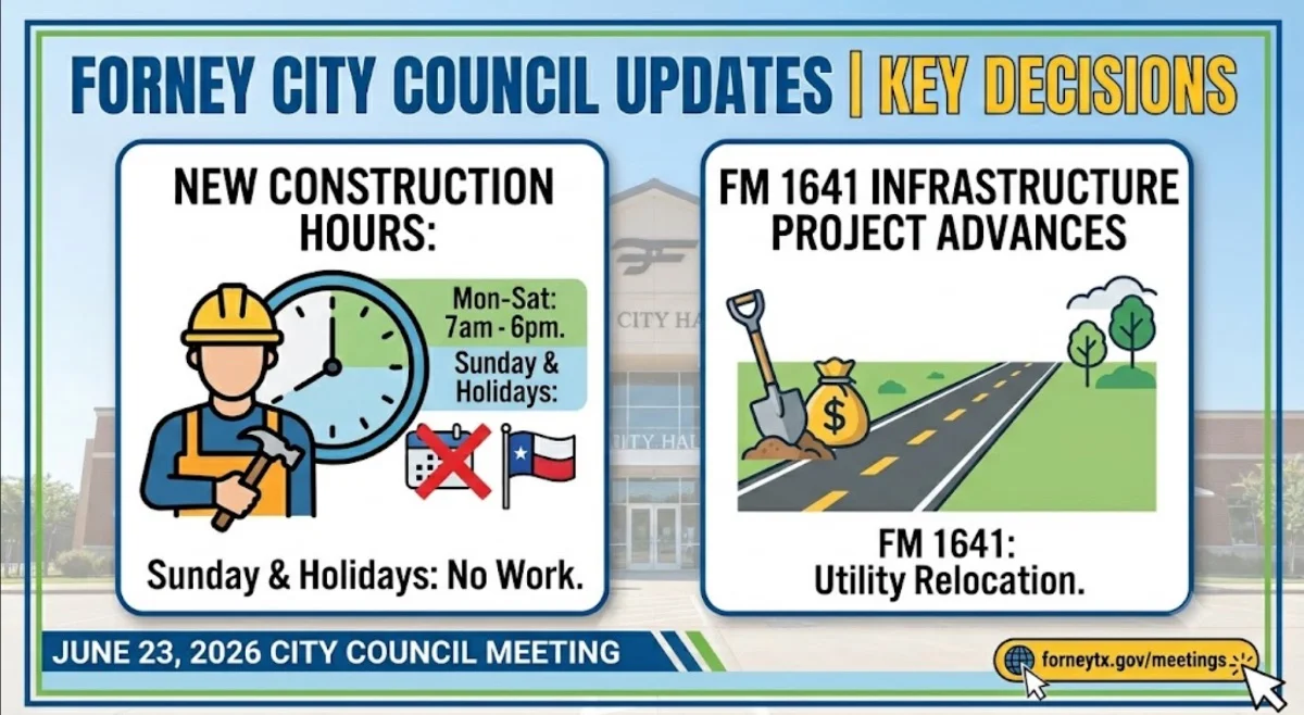 Forney City Council Limits Residential Construction Hours, Advances FM 1641 Infrastructure Project