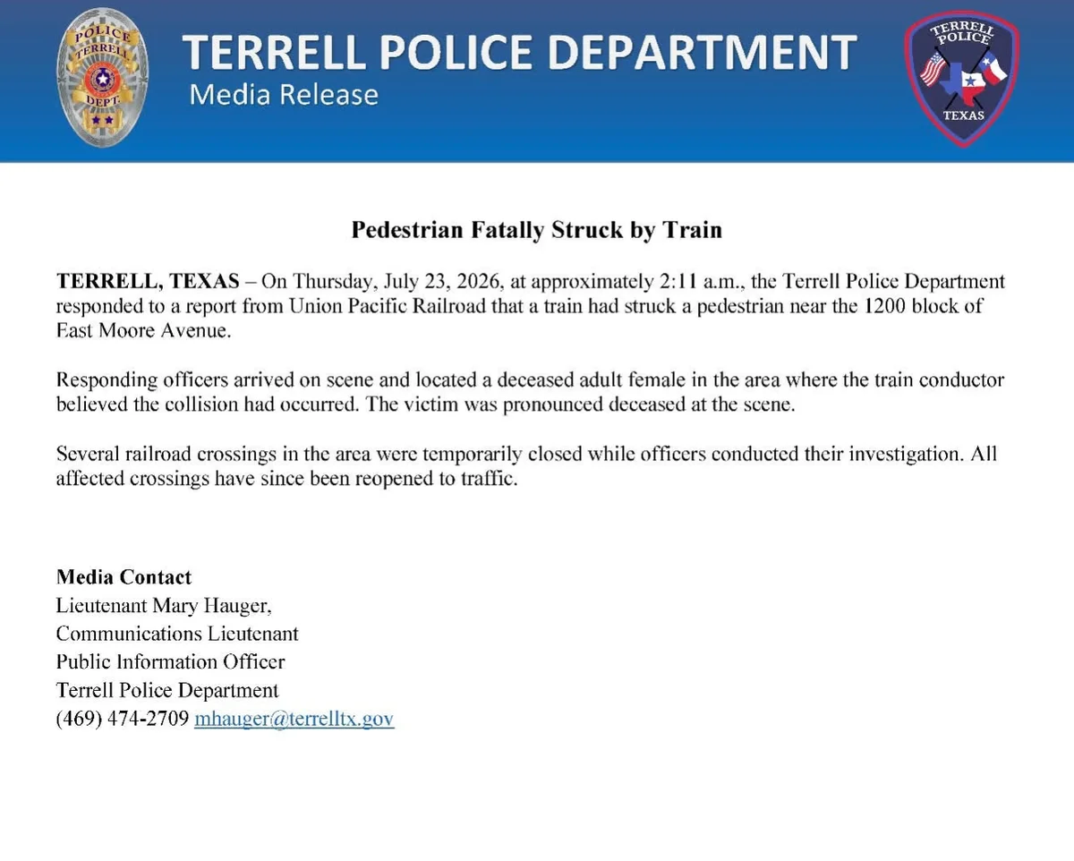 Fatal Train Collision Claims Life of Pedestrian in Terrell