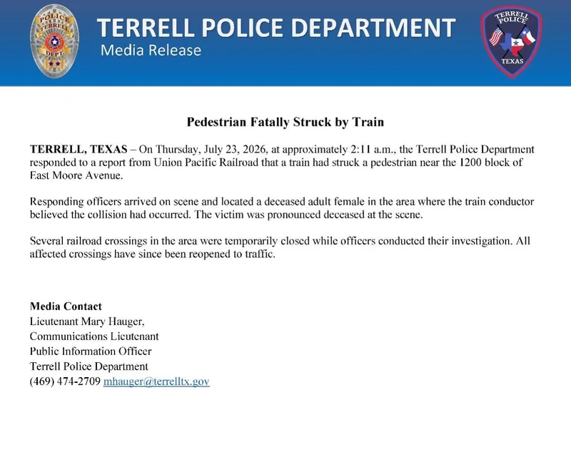 Fatal Train Collision Claims Life of Pedestrian in Terrell
