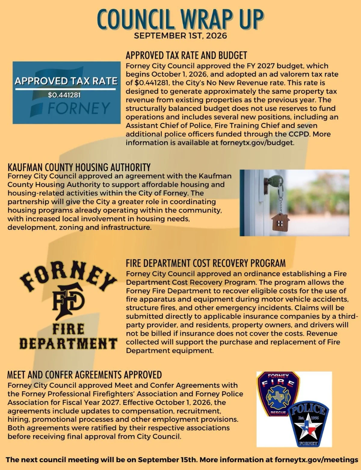 Forney City Council Adopts No-New-Revenue Budget, Approves Public Safety Agreements