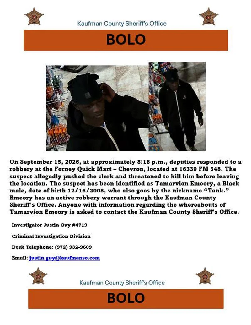 Kaufman County Sheriff’s Office Apprehends Robbery Suspect