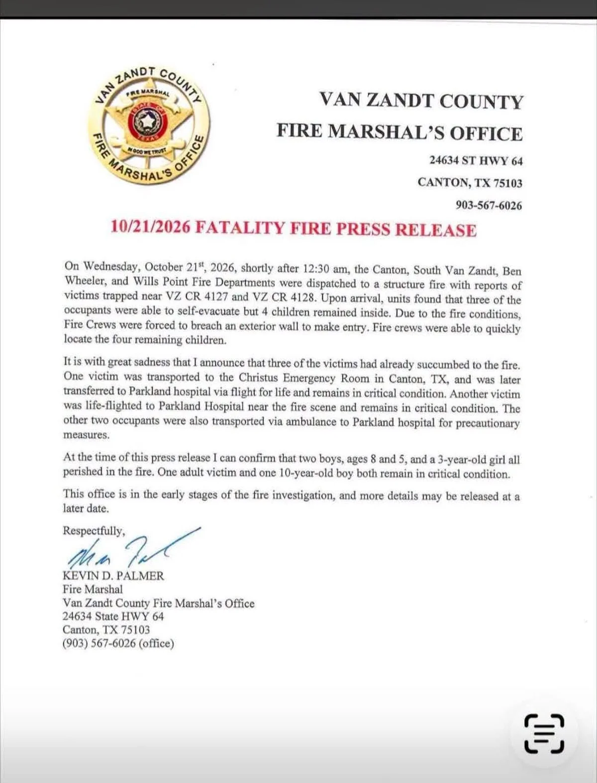 Tragedy in Van Zandt County: Mother and Four Children Die in Overnight House Fire