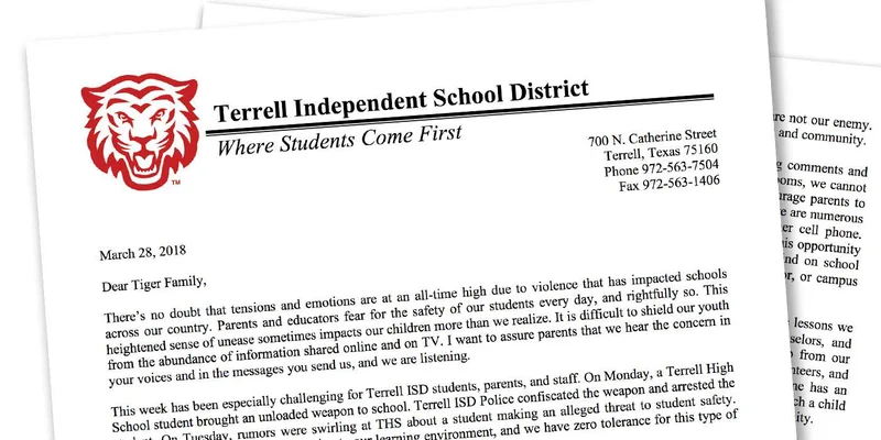 Terrell ISD Superintendent French issues letter in regard to school safety, calls on community to make a positive impact in students' lives
