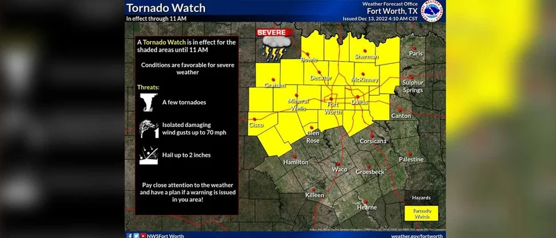 Tornado Watch issued for Kaufman County until 11 a.m.