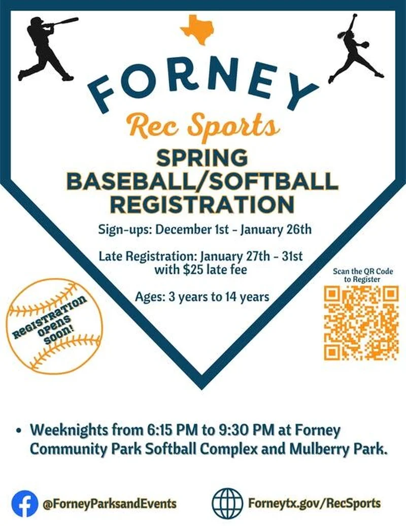 Forney Youth Baseball, Softball, and T-Ball Registrations for the Spring Season Now Open!