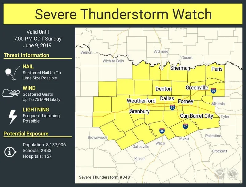 Kaufman County under Severe Thunderstorm Watch until 7 p.m.