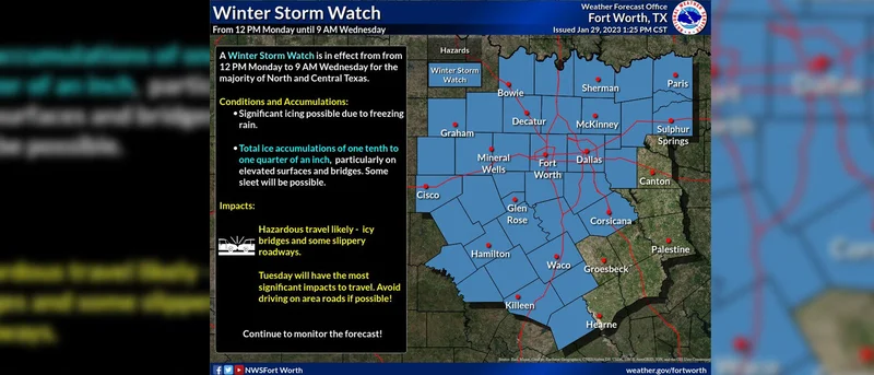 Winter Storm Watch in effect Monday through Wednesday for north Texas