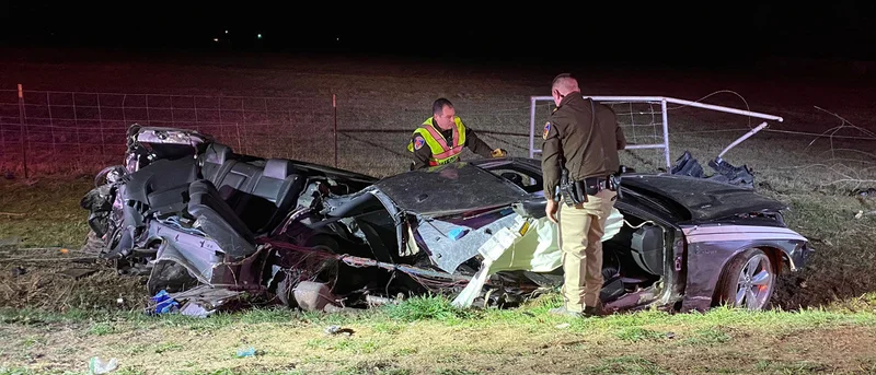 No injuries after vehicle splits in half in crash on FM 148