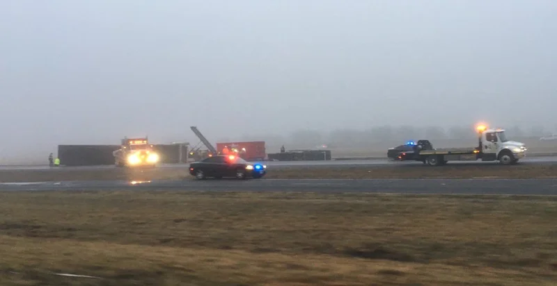 Overturned 18-wheeler forces overnight closure of WB Spur 557, HAZMAT cleanup