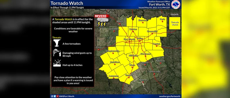 Tornado Watch issued for Kaufman County until 11 p.m.