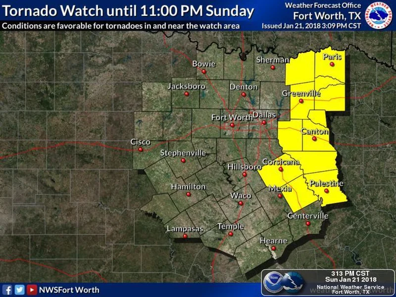 Tornado Watch issued for Kaufman County until 11 p.m.