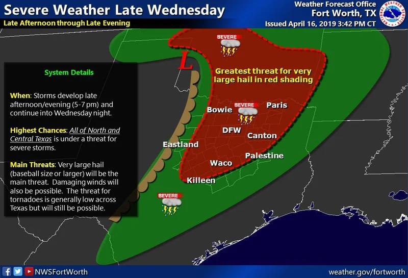 Kaufman County among counties under threat of strong to severe storms on Wednesday afternoon, evening