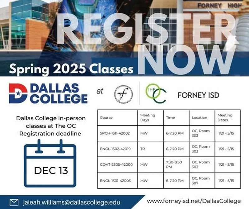 Last Chance to Enroll in Dallas College In-Person Classes at Forney!