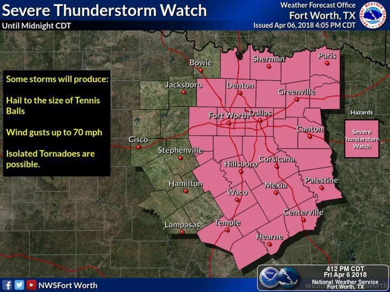 Severe Thunderstorm Watch issued for Kaufman County