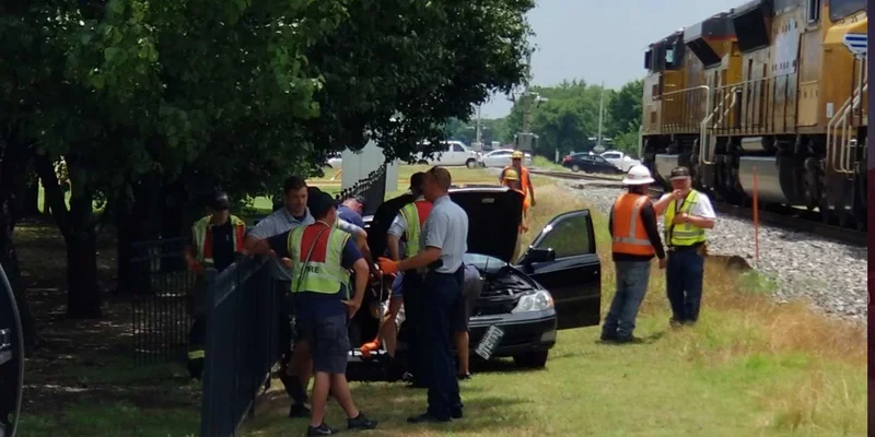 Train, car collide at downtown Forney crossing