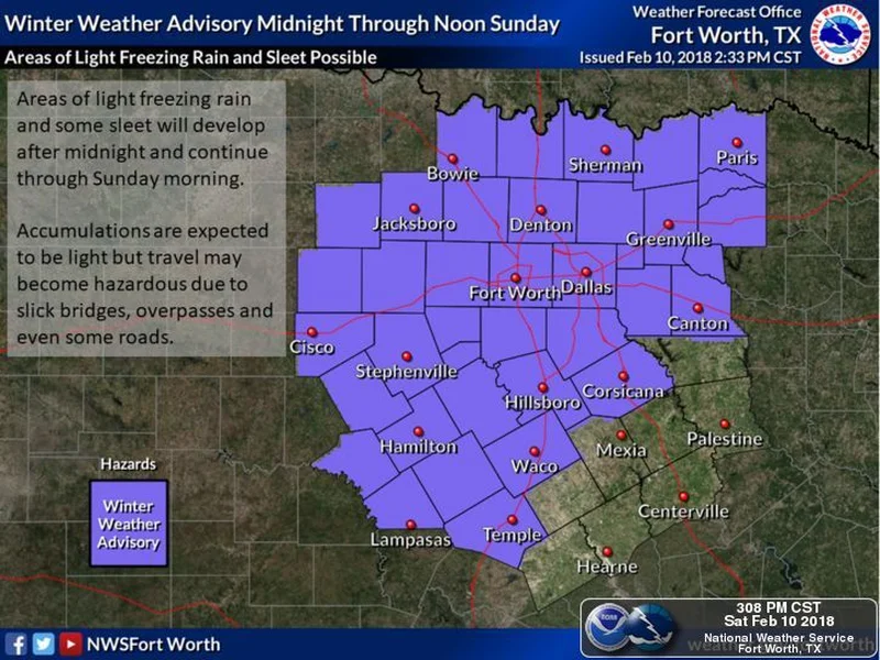 National Weather Service issues winter weather advisory for Kaufman County