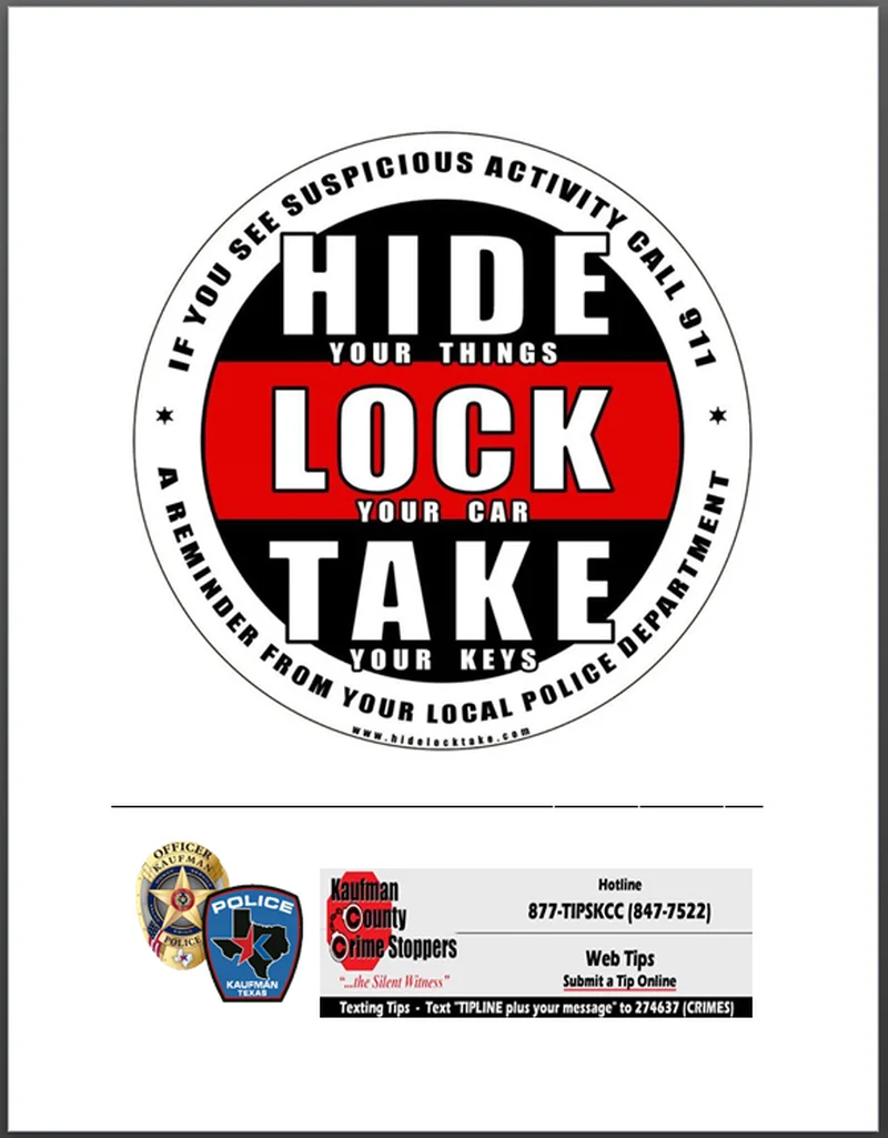 Kaufman PD warns residents to Hide, Lock, and Take after rash of vehicle burglaries