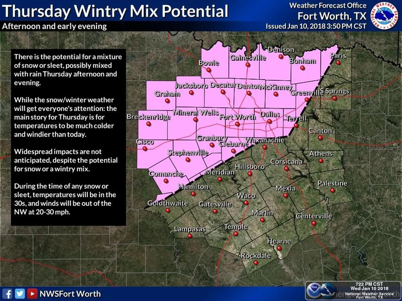 Sleet, snow wintry mix possible for portions of Kaufman County on Thursday