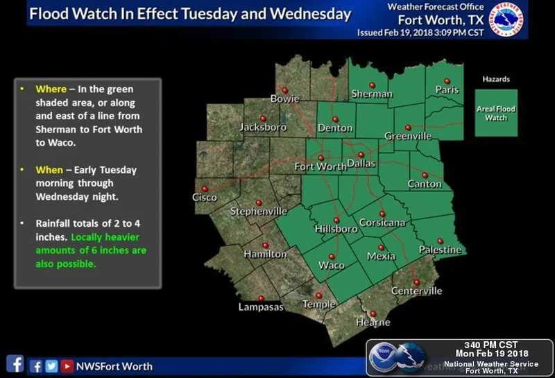 Anticipated thunderstorms prompt Flood Watch for Kaufman County