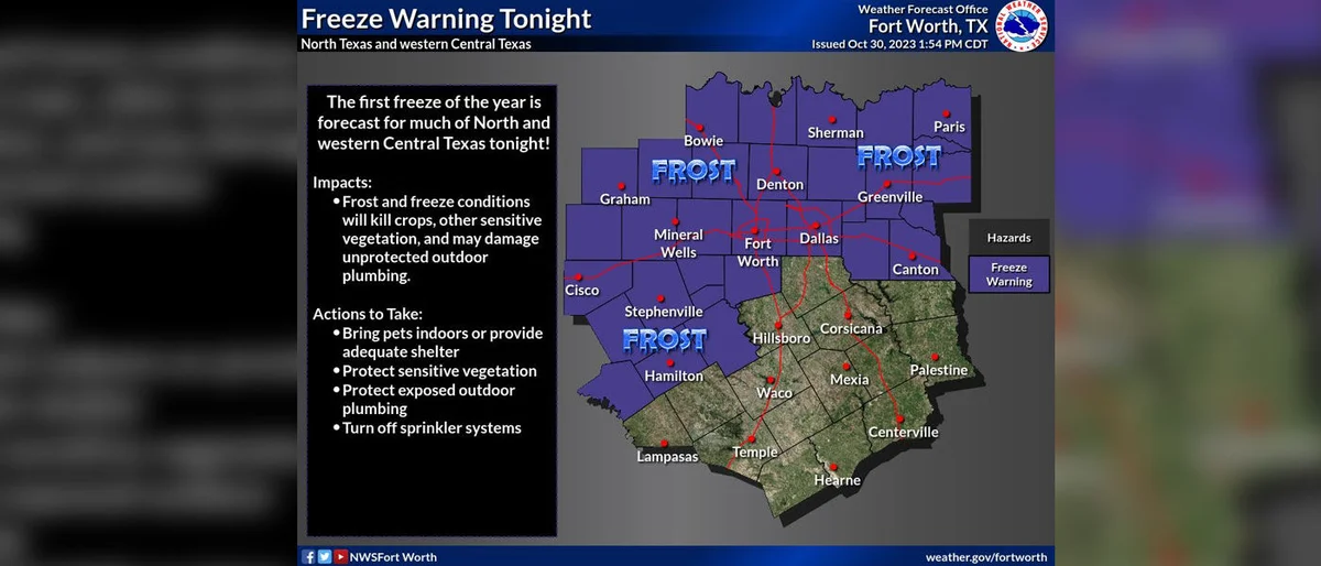 Freeze warning issued for North Texas and parts of Central Texas
