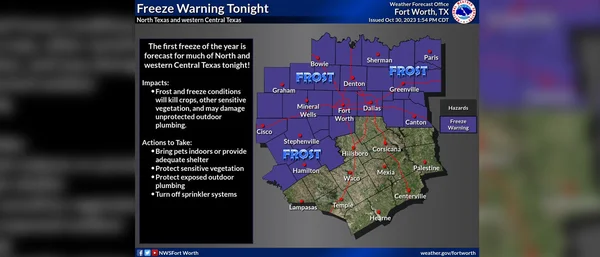 Freeze warning issued for North Texas and parts of Central Texas