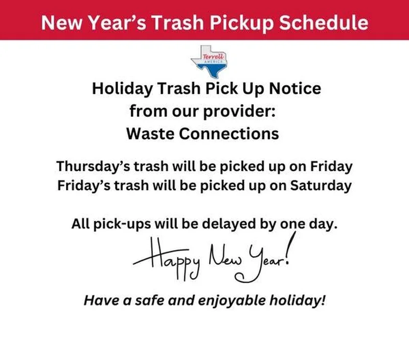 Terrell New Year's Trash Pickup Schedule