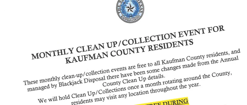 Kaufman County's monthly clean-up and collection event set for Feb. 1 in Forney