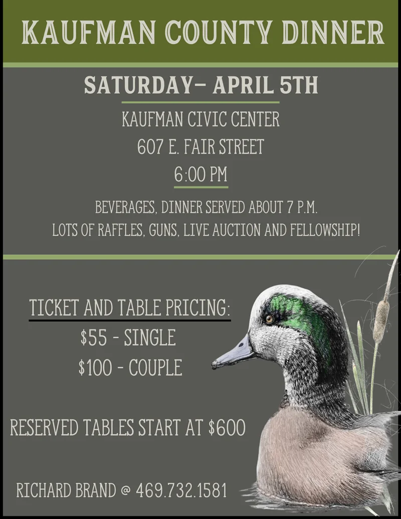 Kaufman County Ducks Unlimited Hosts Annual Banquet on April 5th