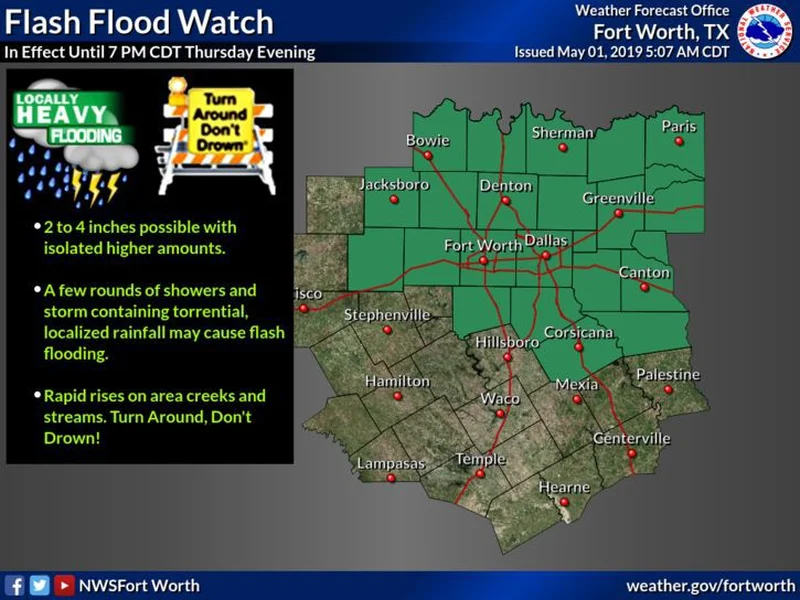 Flash Flood Watch remains in effect for Kaufman County until tomorrow evening as severe weather rolls through North Texas
