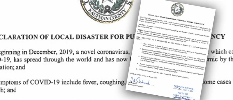 Kaufman County issues Declaration of Local Disaster for Public Health Emergency