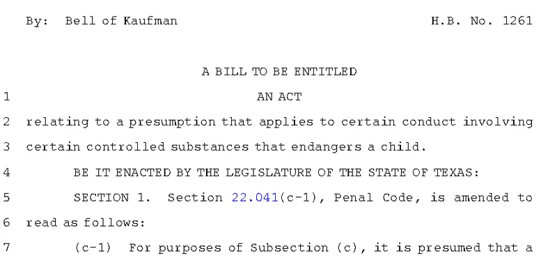 Rep. Bell files bill expanding criminal liability to those exposing children to crack cocaine, dangerous drugs