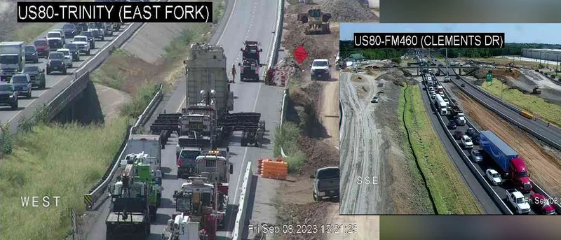 Stalled wide-load transport convey causing major delays on U.S. Highway 80