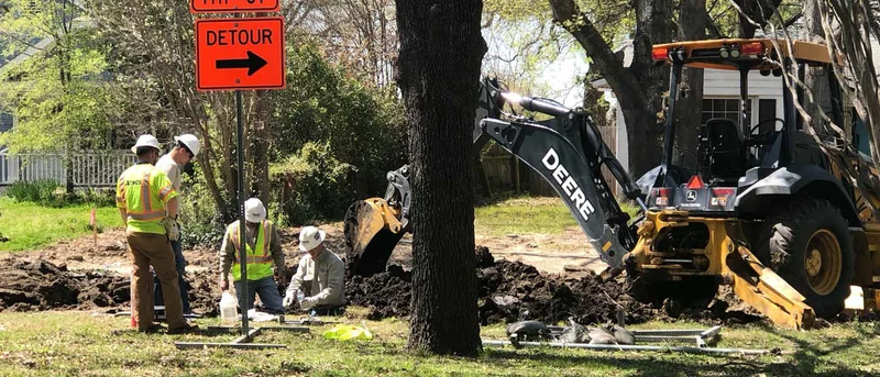 Crews repairing gas line damaged during road construction in Kaufman