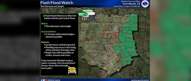 Flash Flood Watch for Kaufman County through Wednesday morning