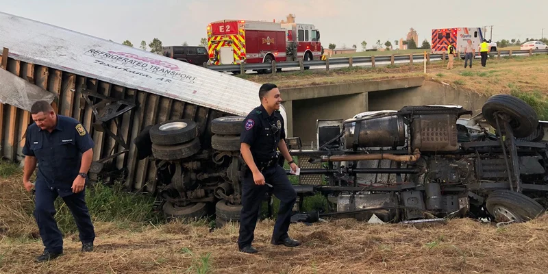 18-wheeler overturns on Spur 557 in Terrell, prompting second HAZMAT cleanup in county