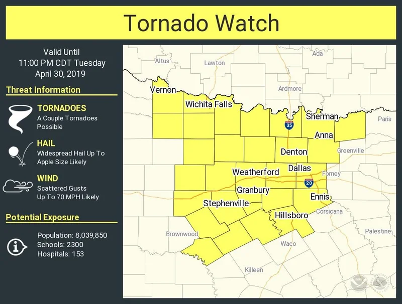Tornado Watch, Flash Flood Watch for portions of North and Central Texas; hazardous weather outlook