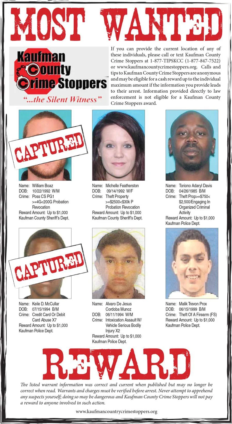 April 2018: Kaufman County's Most Wanted