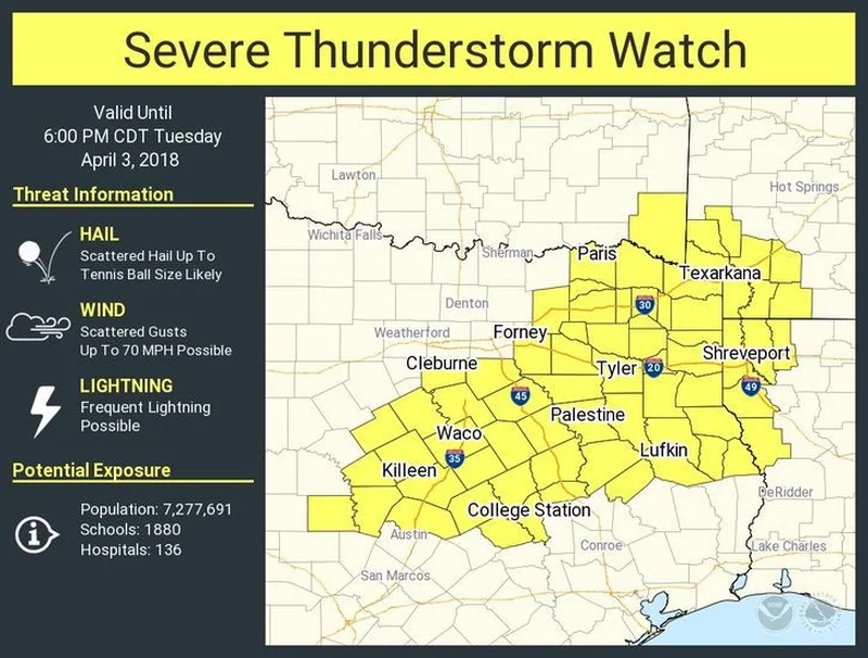 Severe Thunderstorm Watch issued for Kaufman County